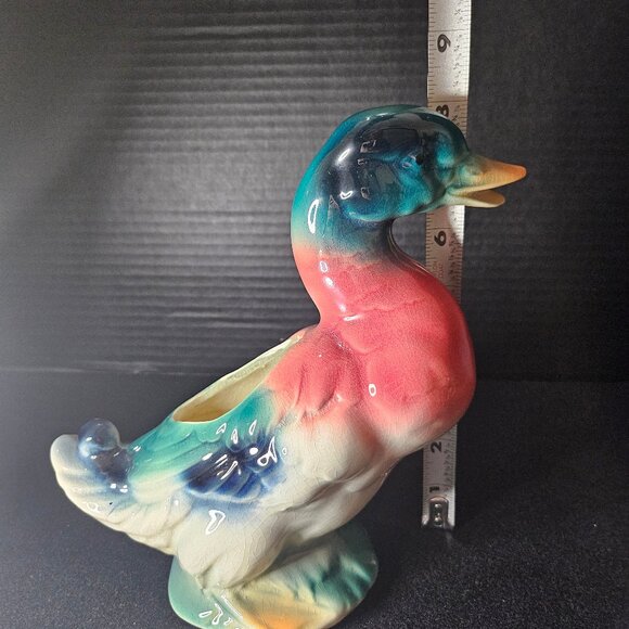 Colorful Royal Copley Ceramic Mallard Duck Planter Figurine 1940s 50s Made in US - Picture 10 of 12